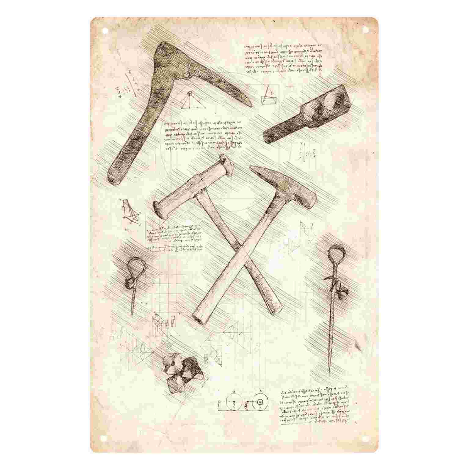 Gardening Tools Sketch - Décoration murale en métal 2D plate,